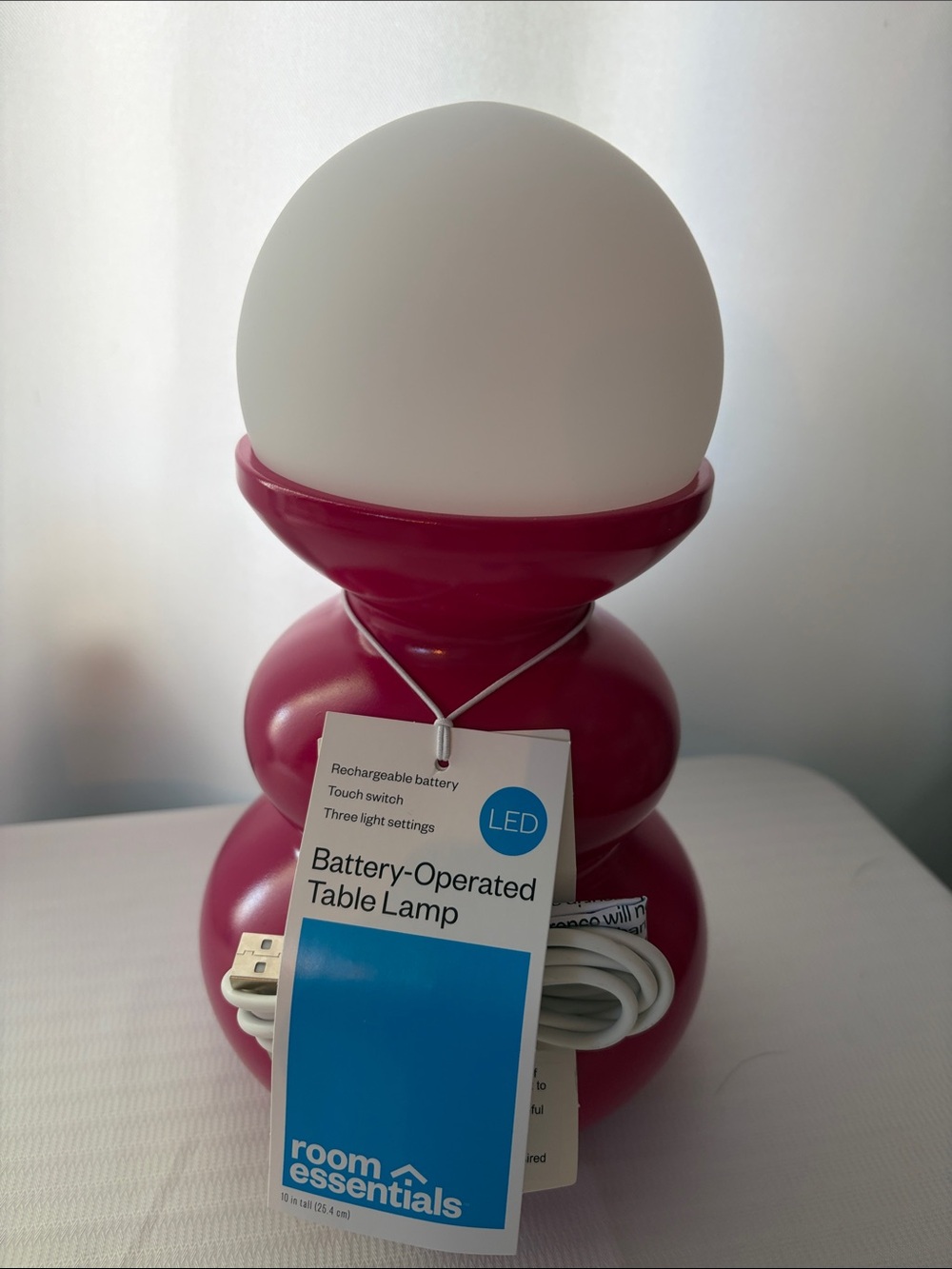 Room Essentials Pink LED Battery-Operated Table Lamp ( 10” tall )
